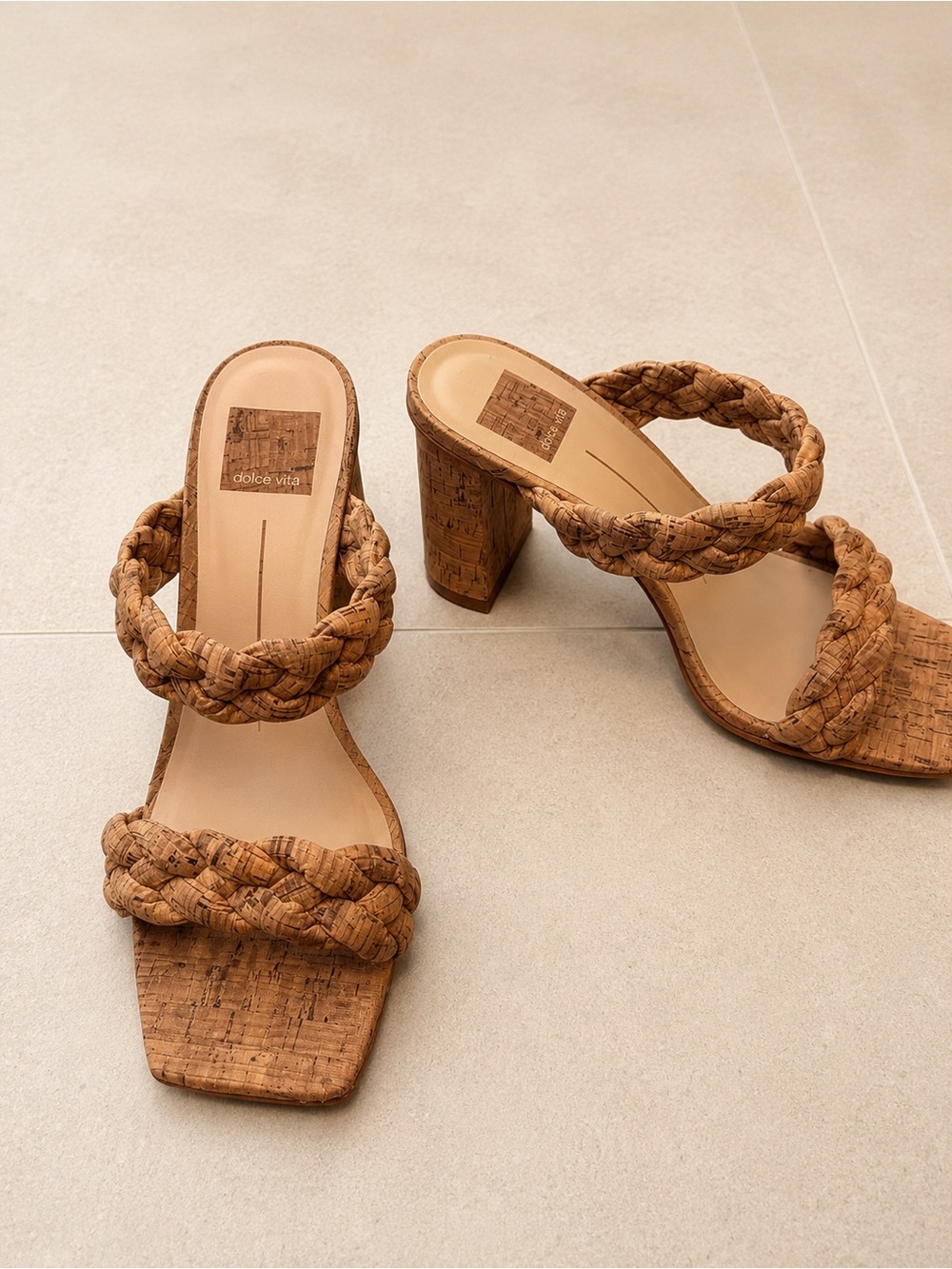 Dolce Vita Women’s Braided Cork Block Heel Sandals - Tan